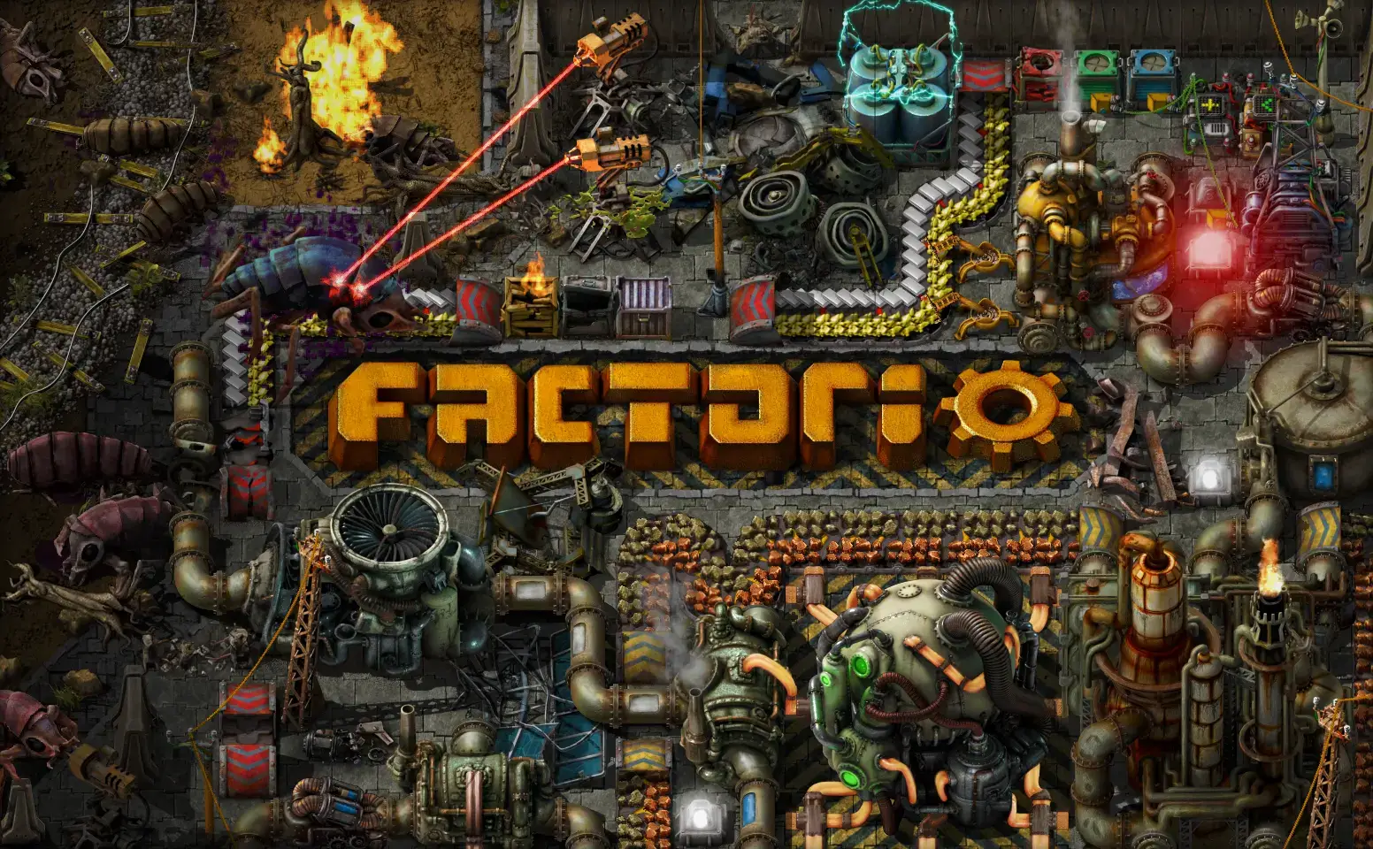 Themenillustration einer industriellen Fabrik zu Factorio
